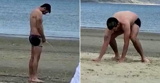 Drunk man filmed urinating on busy beach in front of horrified families