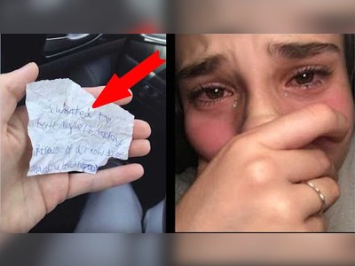 The woman bought the beggar some food, a minute later he gave her a note that made her cry
