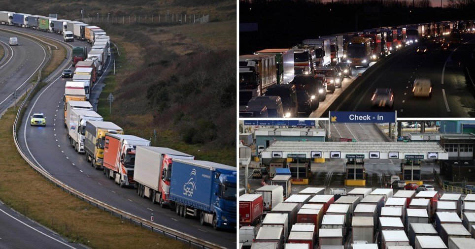 Lorries queue on both sides of Channel as companies stockpile for Brexit
