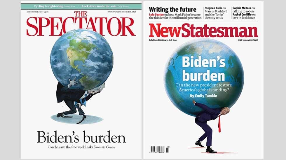 ‘Great cover, guys’: UK’s New Statesman magazine mocked for copying rival Spectator’s Biden-themed front page