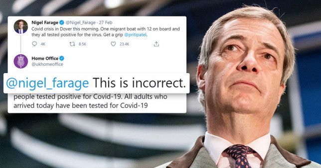 Home Office calls out Nigel Farage for 'incorrect' Covid migrant claims