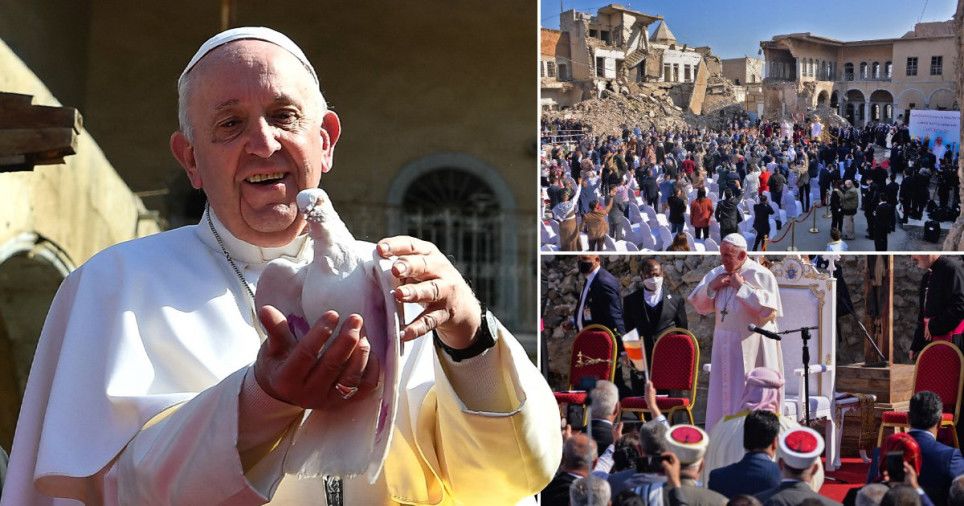 Pope Francis leads Sunday prayers in ruins of bombed Iraq church