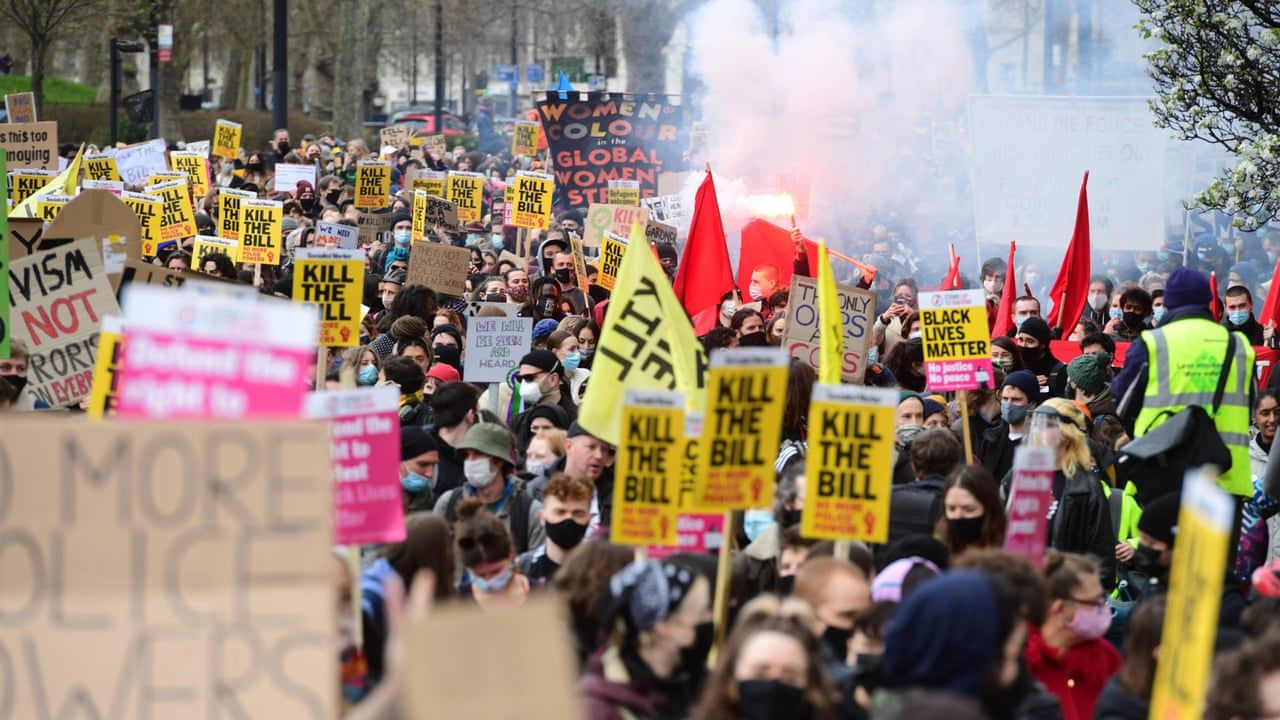'Kill the Bill': thousands rally in London to protest policing bill – video report
