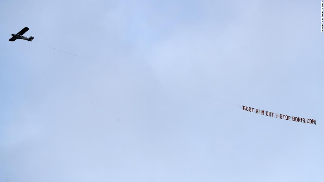 'Stop Boris': Banners protesting UK PM Boris Johnson flown over Premier League games