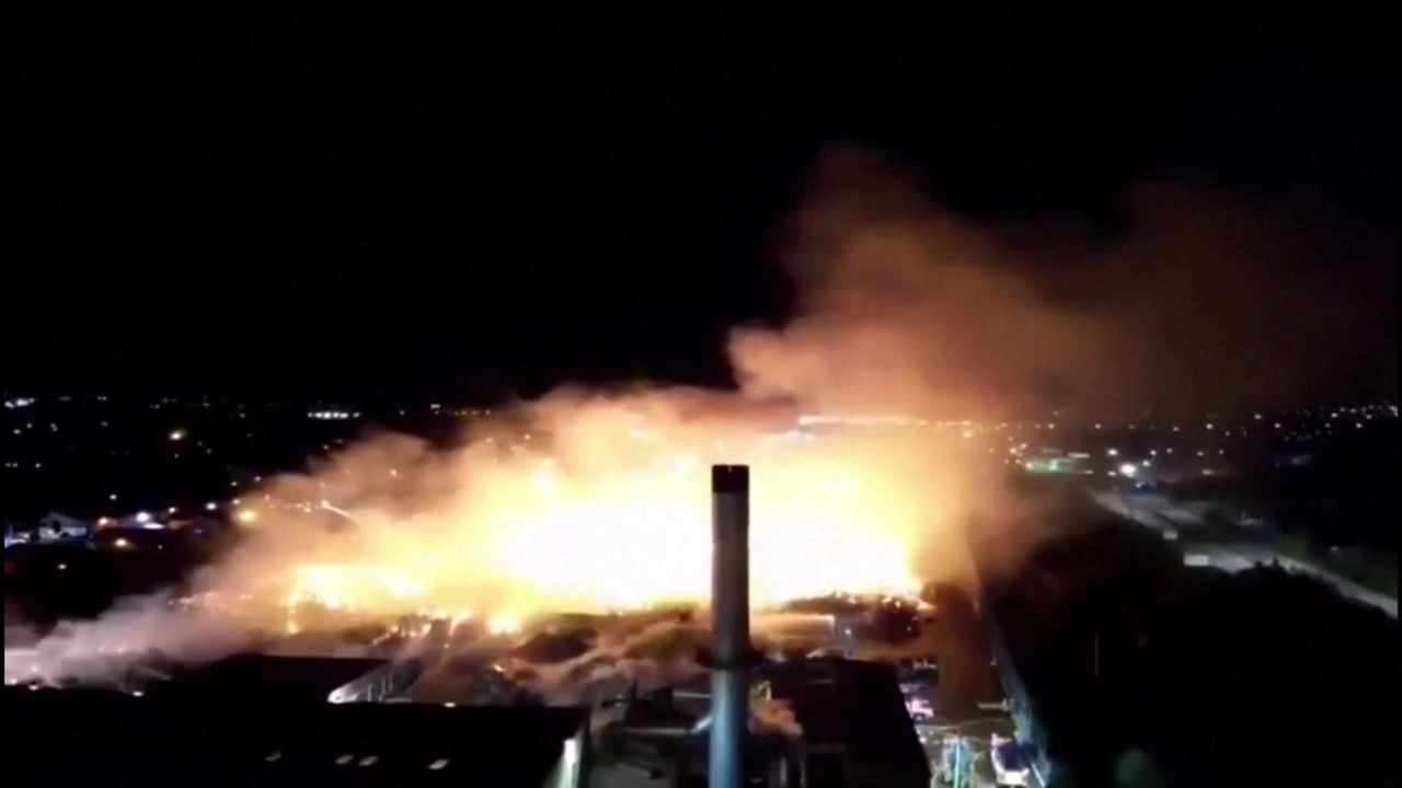 Drone footage shows scale of recycling plant fire