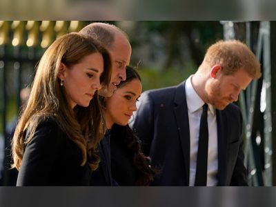 William, Harry, Meghan and Kate on walkabout outside Windsor