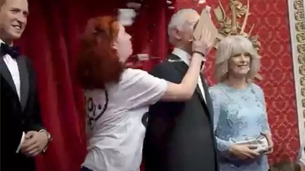 If people has no food let the King eat cake: Protesters throw cake on King Charles Madame Tussauds waxwork