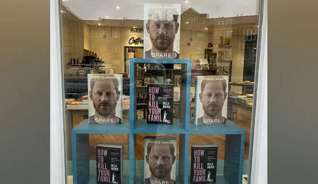 Prince Harry's 'Spare' Displayed Next To 'How To Kill Your Family' Novel In Bookshop