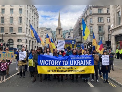 Protest groups descend on central London following anniversary of Ukraine war