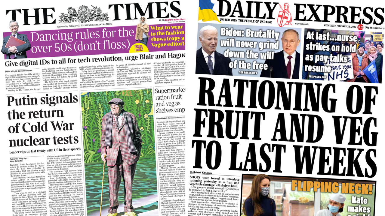 Newspaper headlines: Putin 'rips up treaty' and fruit and veg rationing