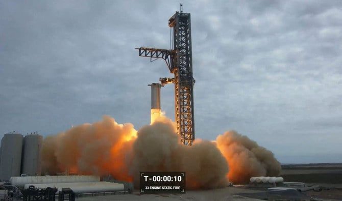 SpaceX test-fires engines of massive Starship rocket booster