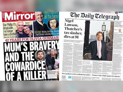 Newspaper headlines: Killer's 'cowardice' and Nigel Lawson dies at 91