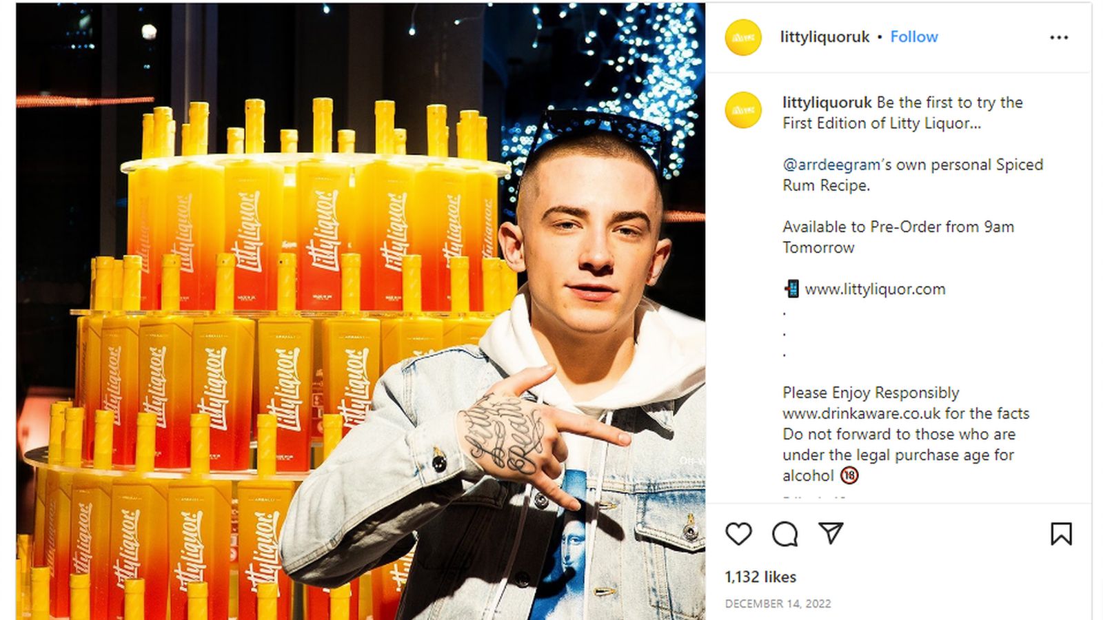 Instagram Posts by Litty Liquor Featuring Rapper ArrDee Banned by Advertising Standards Authority