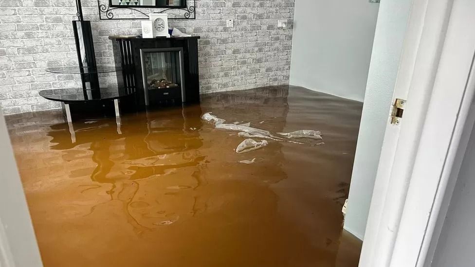 NI weather Portadown residents almost kneedeep in water after